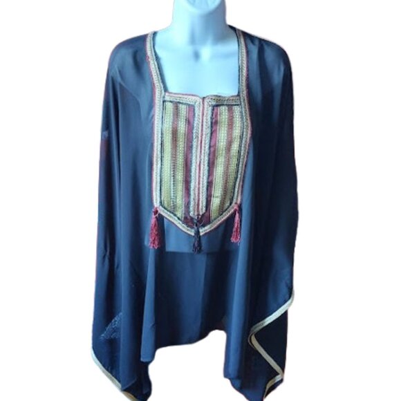 Black Caftan Style Blouse Fits 1X NEW NWT - Picture 1 of 8